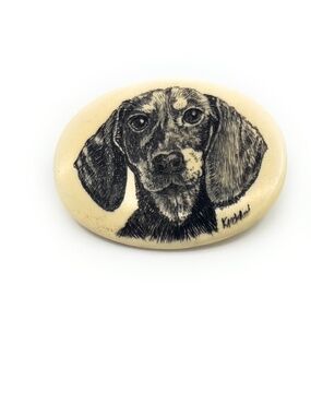 Dachshund Dog Pin Brooch Pendant Necklace Kim McClelland Scrimshaw Resin NEW